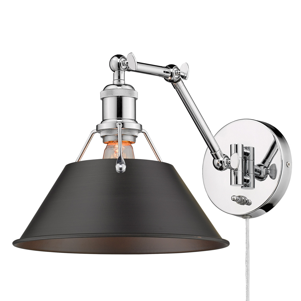 Yep by Golden Lighting Orwell 1-light Swing Arm Wall Lamp in Chrome and Rubbed Bronze shade